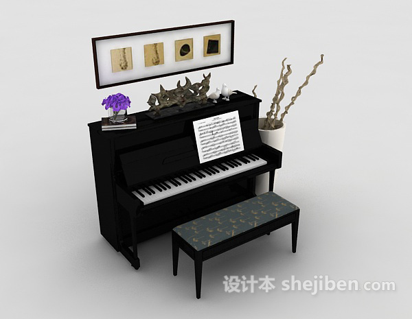 钢琴场景组合3d模型下载