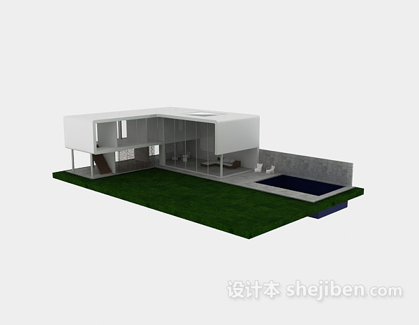 现代白色别墅3d模型下载