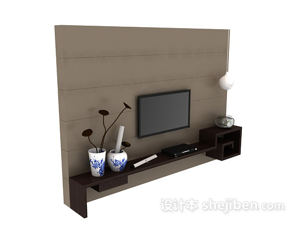 新中式电视背景墙3d模型下载