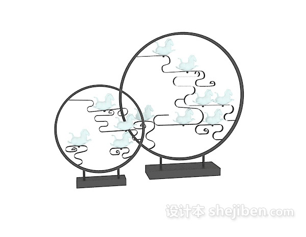 中式圆形摆件3d模型下载