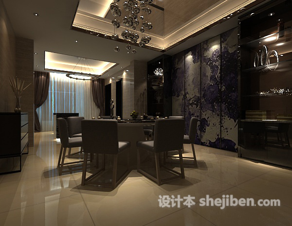 中式餐厅3d模型下载
