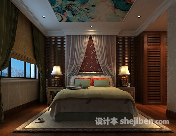 中式卧室3d模型下载