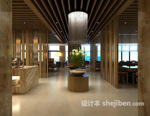 餐厅木质吊顶3d模型下载