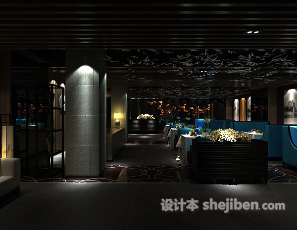 工装餐厅大厅3d模型下载
