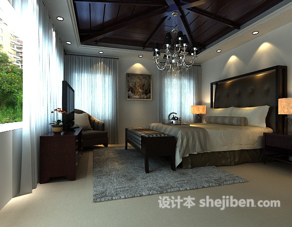 美式卧室3d模型下载
