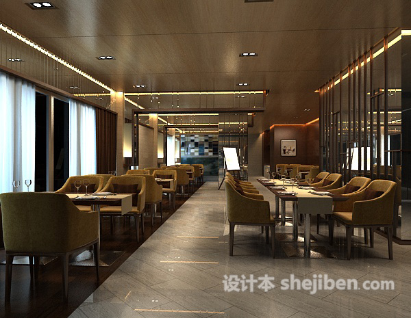 工装餐厅3d模型下载