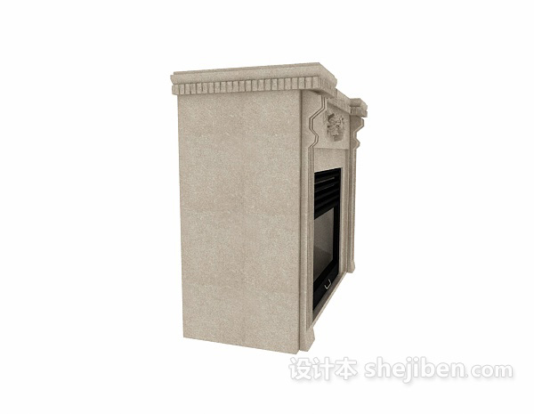 灰色石材壁炉3d模型下载