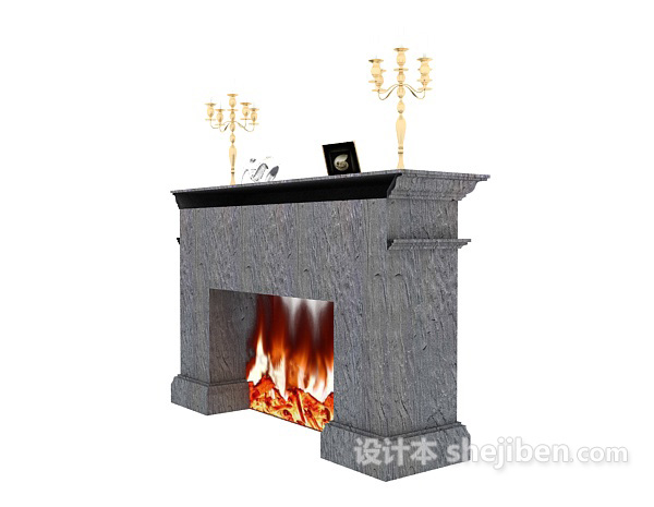 欧式灰色壁炉3d模型下载