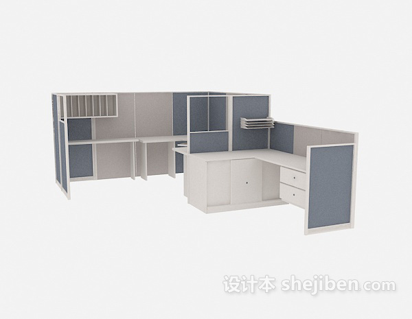 现代白色办公桌3d模型下载