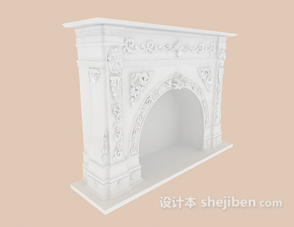 白色工艺壁炉3d模型下载