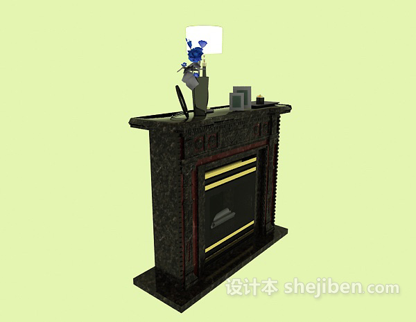 黑色欧式壁炉3d模型下载