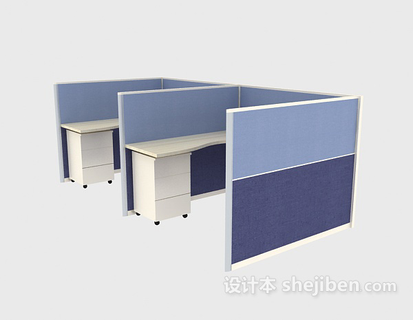蓝色办公桌区域3d模型下载