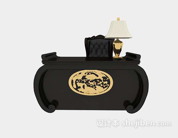 中式风格办公桌3d模型下载