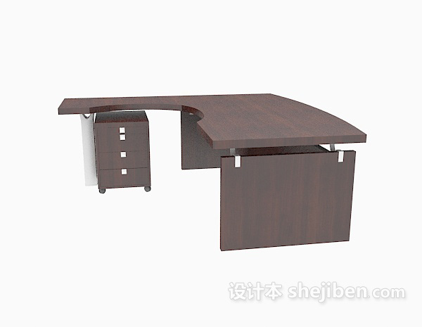 简约棕色实木办公桌3d模型下载
