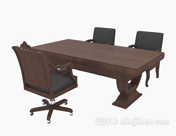 复古欧式办公桌3d模型下载