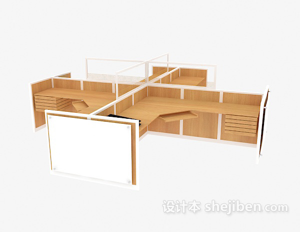 四人组合办公桌3d模型下载