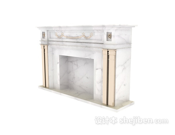 白色欧式壁炉3d模型下载