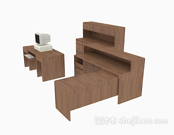 棕色实木办公单元3d模型下载