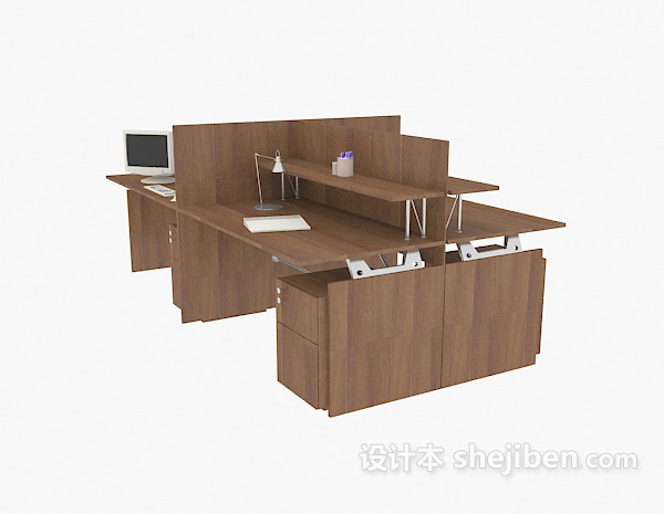 实木组合办公区域3d模型下载