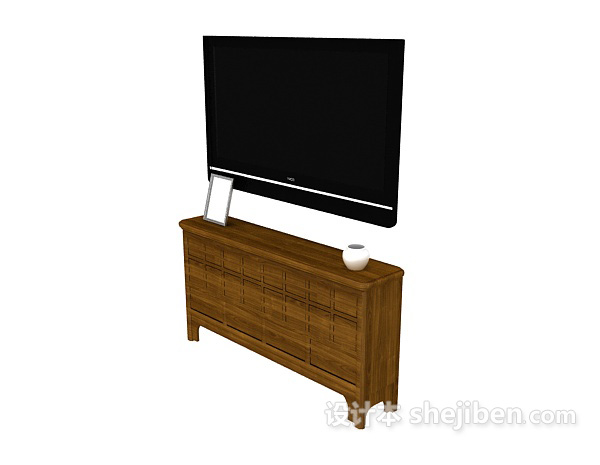 简约实木厅柜3d模型下载
