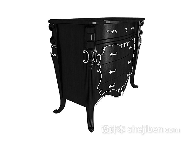 欧式风格黑色家居边柜3d模型下载