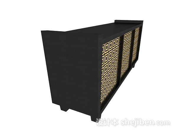 中式风格黑色边柜3d模型下载