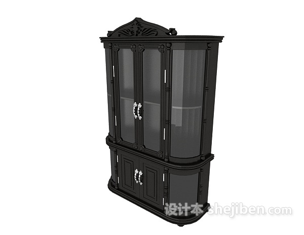 实木欧式展示柜3d模型下载