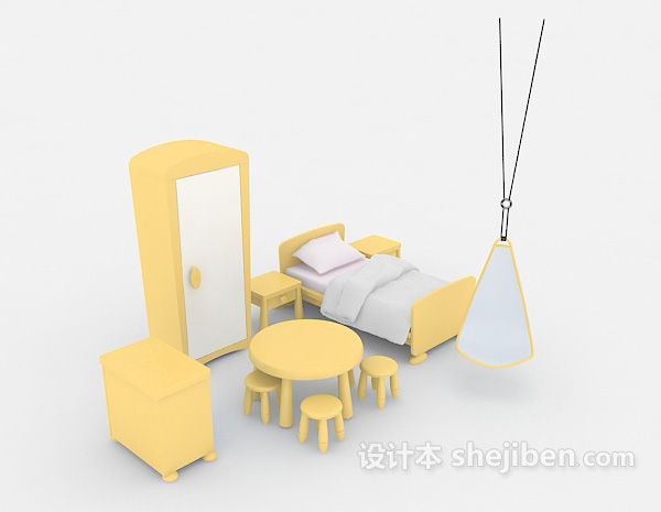 儿童卧室整套家具3d模型下载