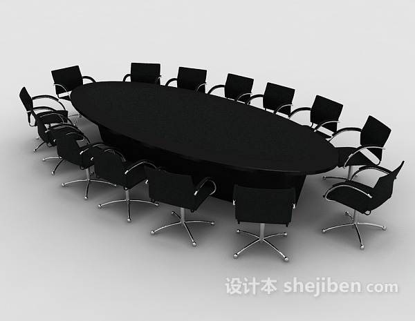 实木黑色会议桌3d模型下载
