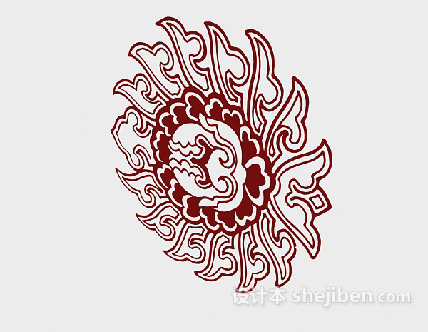 红色花纹墙绘3d模型下载