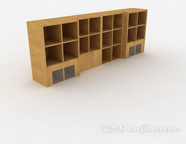 简约实木书柜3d模型下载