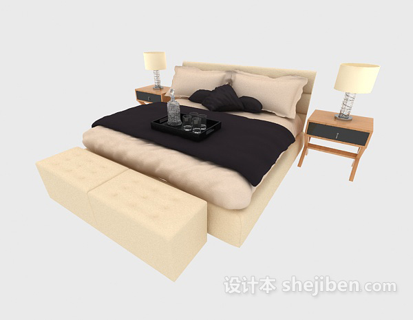 现代分格家居双人床3d模型下载