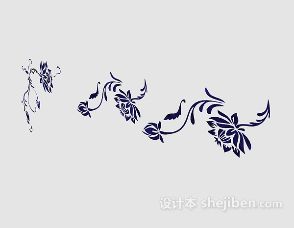 蓝色花纹墙绘3d模型下载