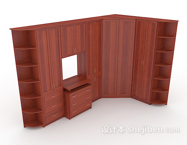 红木家居整体衣柜3d模型下载