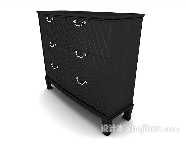 黑色新中式边柜3d模型下载