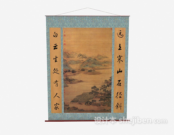 中式墙饰挂画3d模型下载