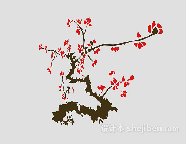 梅花墙绘3d模型下载