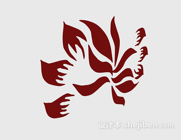 红色印花墙绘3d模型下载