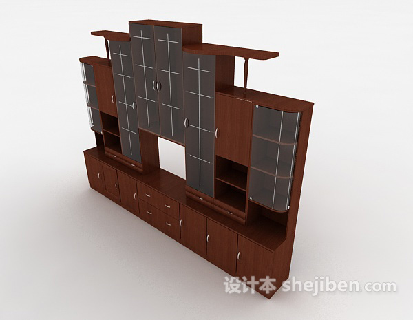 棕色实木展示柜3d模型下载