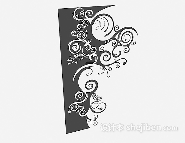 花纹黑色墙绘3d模型下载