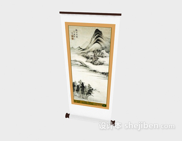 中式传统挂画3d模型下载