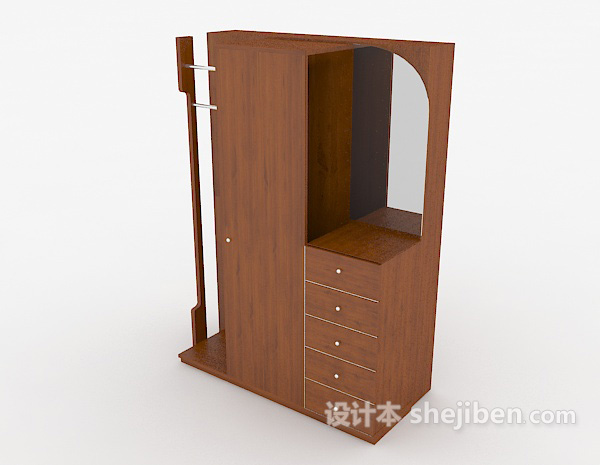 棕色实木衣柜3d模型下载
