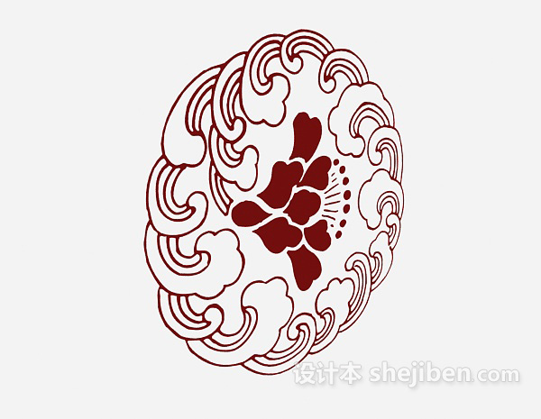 家居红色花纹墙绘3d模型下载