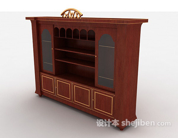 欧式红色实木酒柜3d模型下载