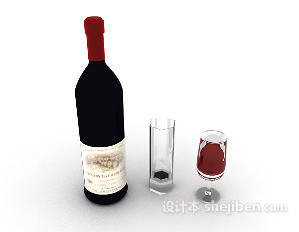 红酒、玻璃杯3d模型下载