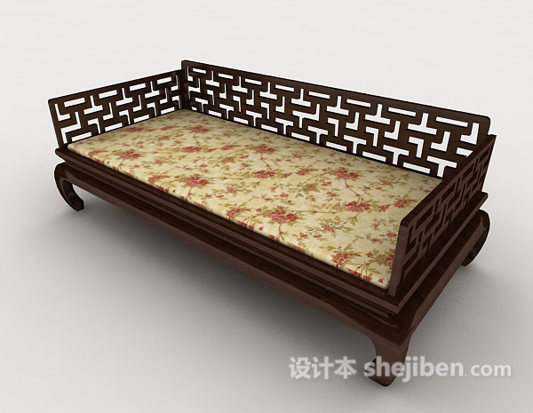 中式复古单人床3d模型下载