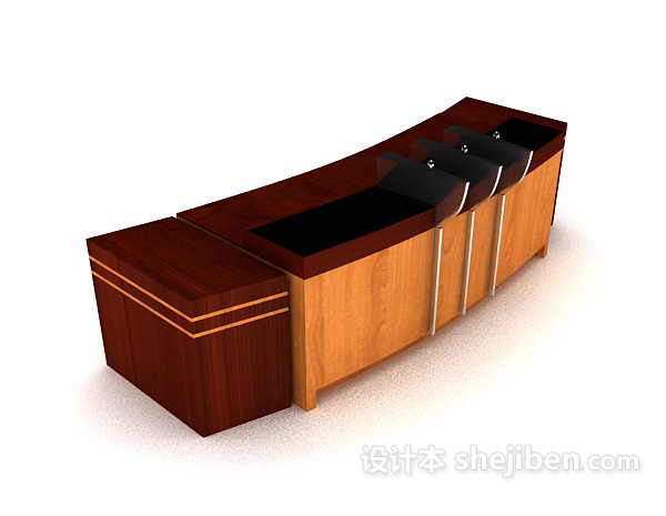 棕色实木办公班台3d模型下载