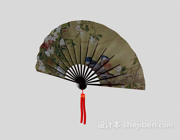 折扇挂画3d模型下载