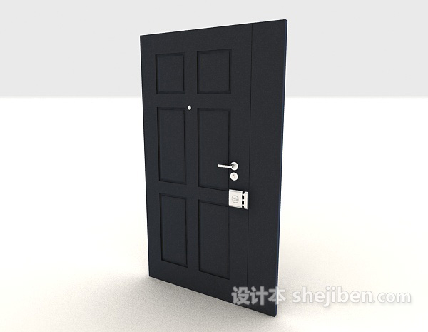 黑色实木防盗门3d模型下载