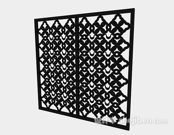 黑色实木屏风3d模型下载